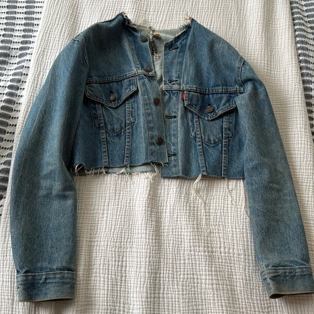 Reworked denim Levi’s jacket.